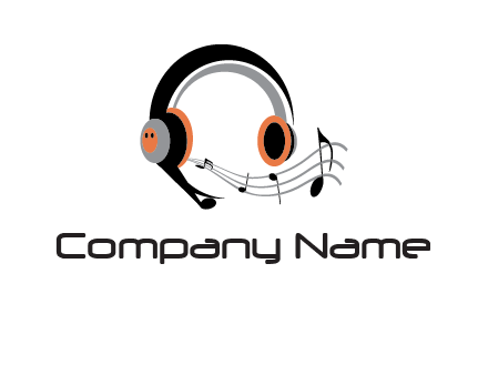 music notes flowing out of headphones entertainment logo