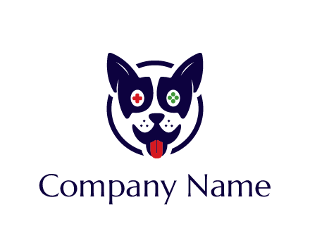 dog logo with gaming controls in eyes