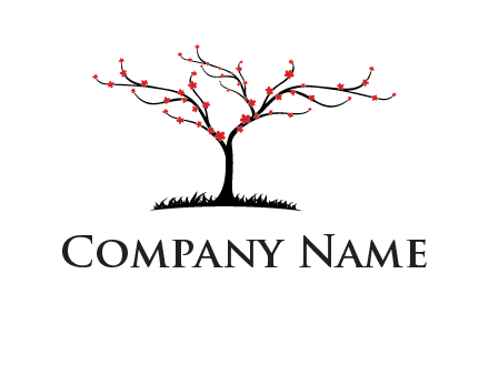 tree with flowers on grass logo